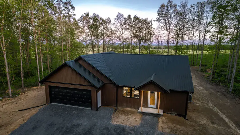 aerial photo of a one-level custom built residential home in crossville tennessee
