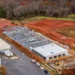 aerial photo of a large 30,000 sqft steel fabricated building PEMB in Crossville tennessee