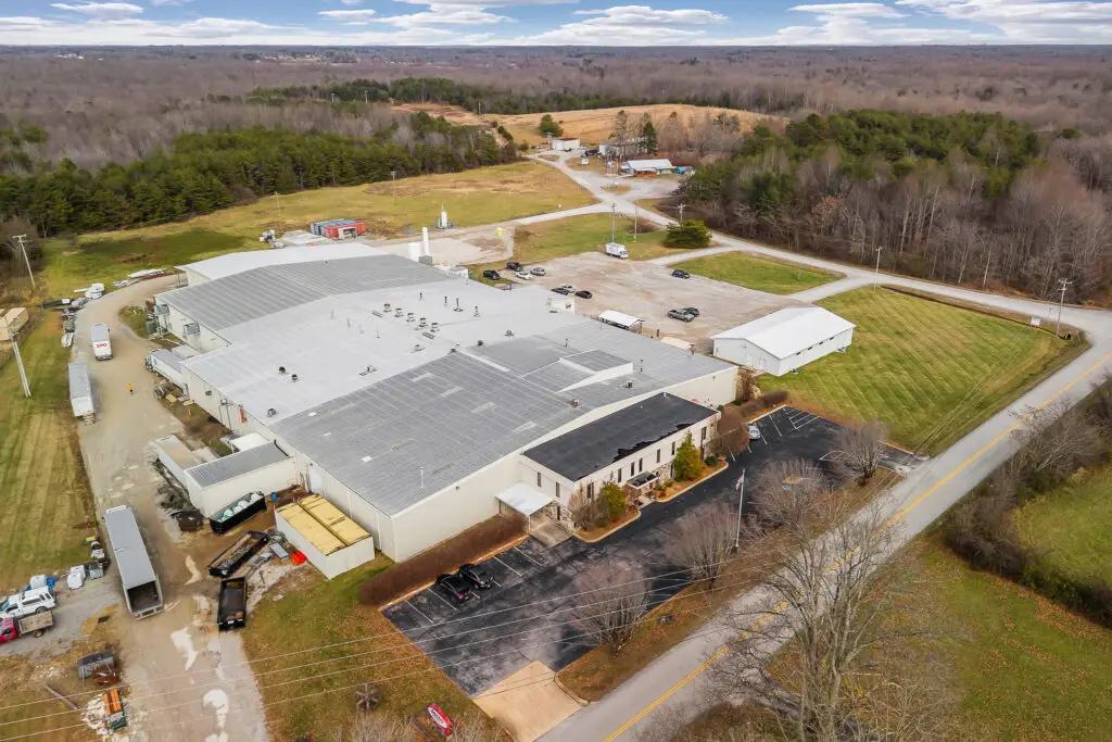 aerial photo of a steel metal building in jamestown tennessee