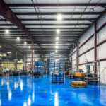 blue epoxy floors at tommy motor sports in crossville