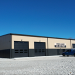 Wide exterior view of 9,600 sq ft metal building for lease in Fairfield Glade, Crossville, TN